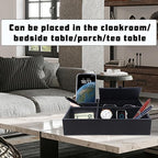 Zcaukya Men's Valet Tray, Jewelry Box Nightstand Organizer with 5 Compartments for Phone Keys Wallet Watch Glasses, Faux Leat