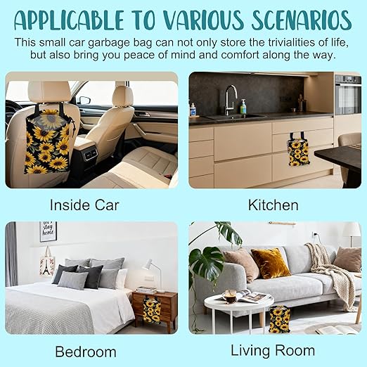 Car Garbage Bag Retro Yellow Sunflowers Hanging Canvas Car Trash Bag Drawstring Car Back Seat Organizer for Car Back Front Seat Console with Adjustable Buckle