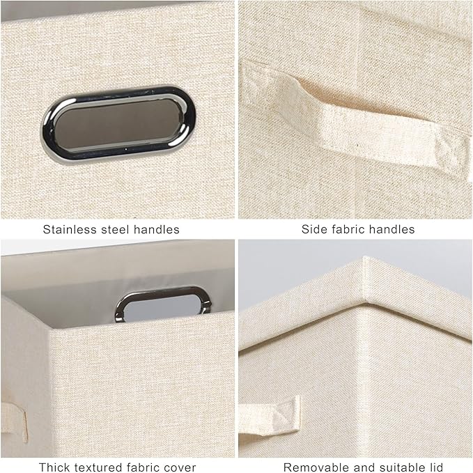 Graciadeco Large 17" 36 Quart Collapsible Stackable Storage Bins with Lids, 3 Packs Light Orange Linen Fabric Closet Boxes wi