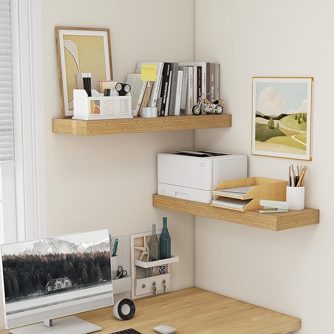 Deep Floating Shelves | 36 Inch Oak Floating Shelves Set of 2 | 12 Inch Deep Rustic Wood Shelves for Wall | 36" W x 12" D Oak