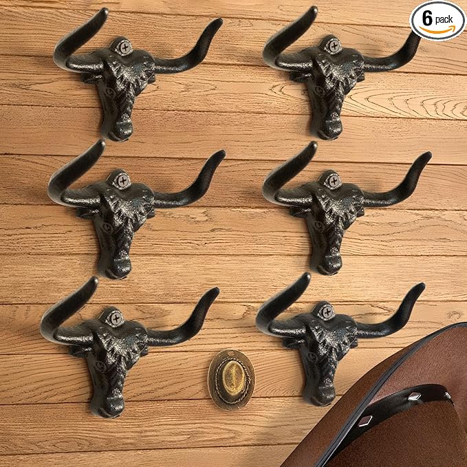 Cast Iron Cowboy Hat Holder, Wall Mounted Hat Storage Organizer, Western Decor for Bedroom