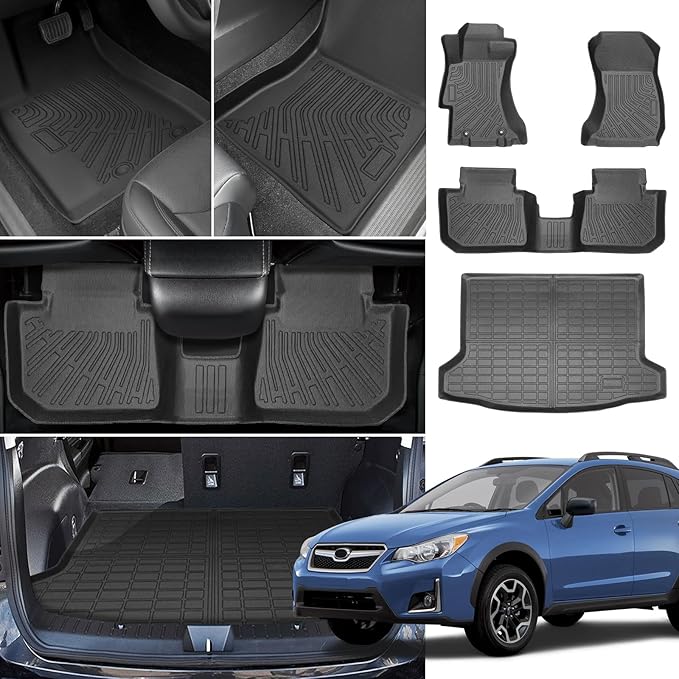 Floor Mats for Subaru Crosstrek 2013-2016-2017, for Subaru Impreza 2012-2016, Front Rear Mats & Cargo Mat, TPE Anti-Slip Waterproof Summer Winter Floor Liners Crosstrek Floor Mats Accessories