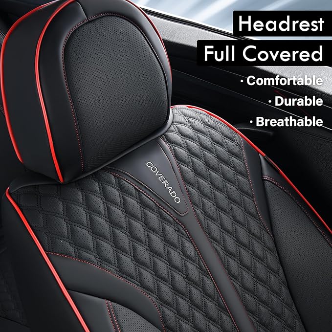 Coverado Car Seat Covers Full Set, Nappa Leather Seat Covers for Cars, Waterproof Front Seat Covers and Back Seat Covers, Car
