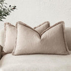 Foindtower Set of 2 Decorative Linen Fringe Lumbar Throw Pillow Covers Farmhouse Cushion Cover with Tassels Accent Pillowcase