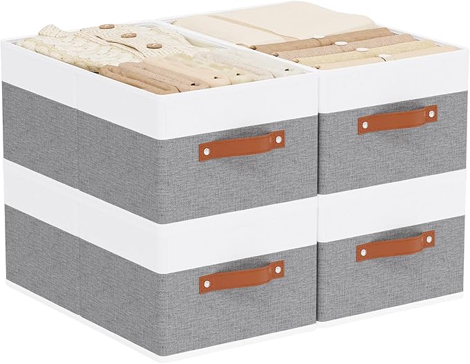Storage Basket for Shelves, Closet Bin with Handles, 18.5×11×7.9inch Open Foldable Baskets, Fabric Containers Clothes Boxes f