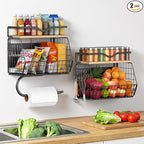Housolution 2 Pack Wall Mounted Fruit Basket with Wood Lid, Hanging Kitchen Storage Basket for Fruit and Vegetable, Potato an