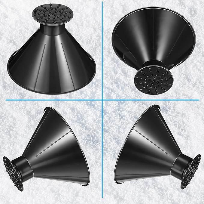 Hicarer 4 Pack Magical Ice Scraper Round Snow Scraper Funnel Car Snow Removal Shovel Tool Cone Magic Car Ice Winter Accessories for Windshield Window Vehicle Truck Automotive