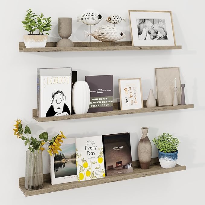 Axeman 40 Inch Floating Shelves | Grey Picture Ledge Shelf Set of 3 | Rustic Grey Wood Wall Shelves with Lip | 40" Picture Sh