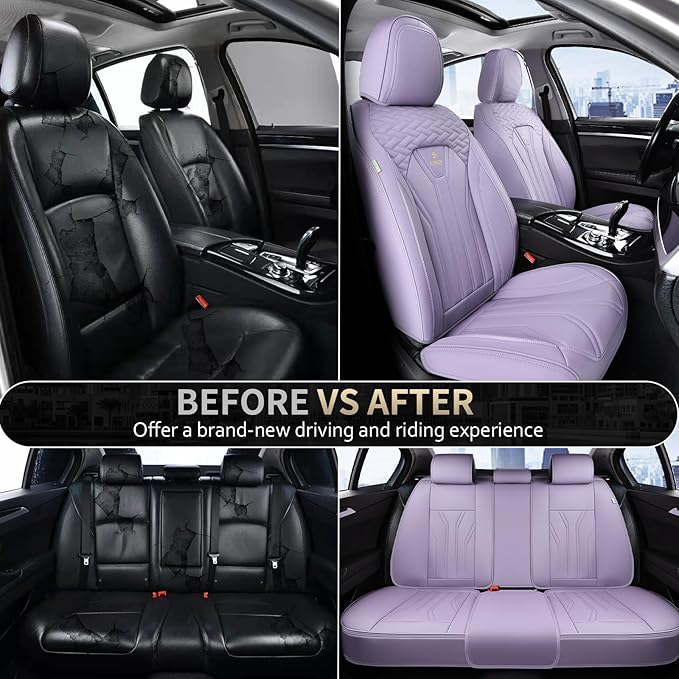 FLORICH Leather Seat Covers Full Set Purple Car Seat Cover Full Coverage Seat Covers Front Seats and Rear Waterproof Car Seat