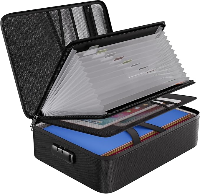 ENGPOW File Organizer Bag with 13 Pocket Accordion File Folder, Fireproof Document Organizer with Lock& Labels,Multi-Layer Po