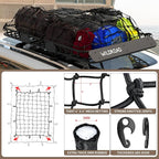 WILDROAD Car Roof Cargo Carrier Combo of Upgraded 64"x 39"x 4" Roof Rack Cargo Basket, Super Duty Bungee Cargo Net. Universal Car Top Luggage Holder Carrier Basket Fits for SUV Truck Cars