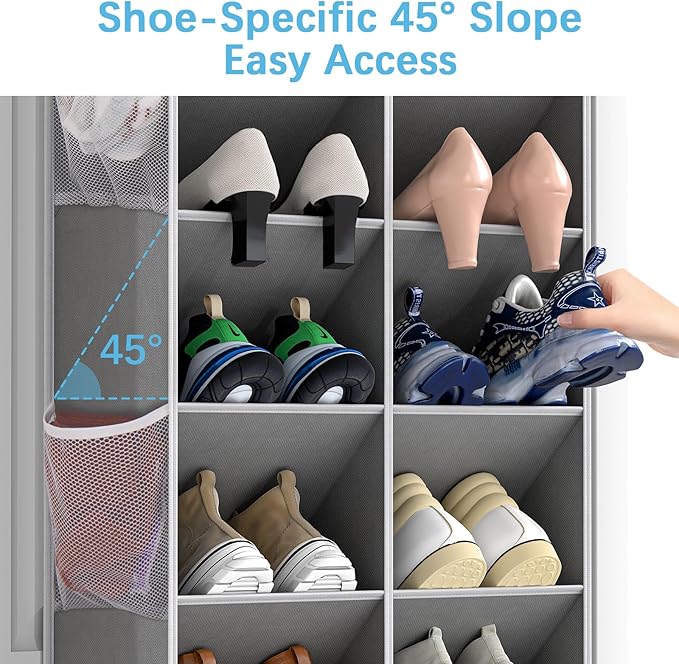 Yecaye 8 Tier Over the Door Shoe Organizer of Deep 16 Compartments, 50lbs Load Shoe Rack for Door in Oxford Holds 16-24 Pairs