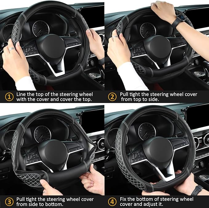 West Llama Flat Bottom Car Steering Wheel Cover for Nissan,D Shaped Steering Wheel Cover for Rogue,Altima,Kicks (Diamond Quil