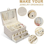GUOER Jewelry Box for Women Girl Wife - Large PU Leather Jewelry Organizer Storage Case with 3 Layers Display for Earrings Br