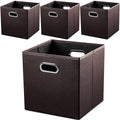 PRANDOM Leather Foldable Cube Storage Bins 11x11 inch [4-Pack] Fabric Storage Baskets Cubes Drawer with Cotton Handles Organi