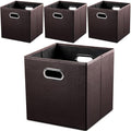 PRANDOM Leather Foldable Cube Storage Bins 13x13 inch [4-Pack] Fabric Storage Baskets Cubes Drawer with Cotton Handles Organi