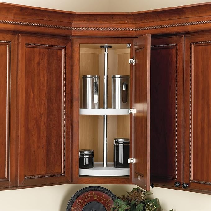 Rev-A-Shelf 24" Dual Full Circle Lazy Susan Organizer for Upper Corner Kitchen Cabinets, Plastic Home Storage 2 Tier Shelves,