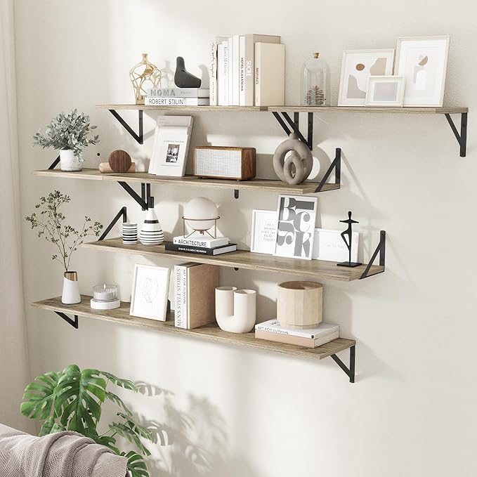 Deep Floating Shelves for Wall,36Wx8D Wall Mounted Shelves Set of 2,Wall Storage Floating Shelf with Sturdy Metal Brackets fo