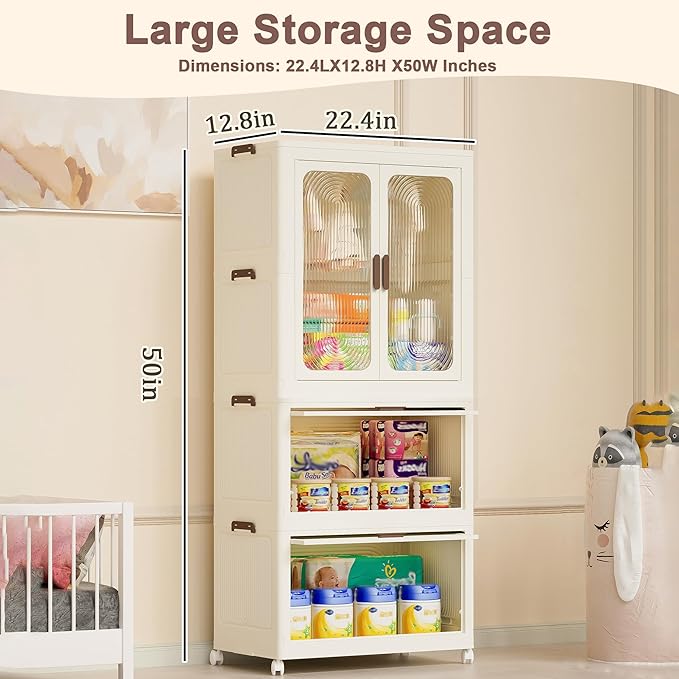 Montary Portable Kids Closet Storage Organizer for Clothes, Children's Wardrobe Closet with Magnetic Doors, Plastic Baby Ward