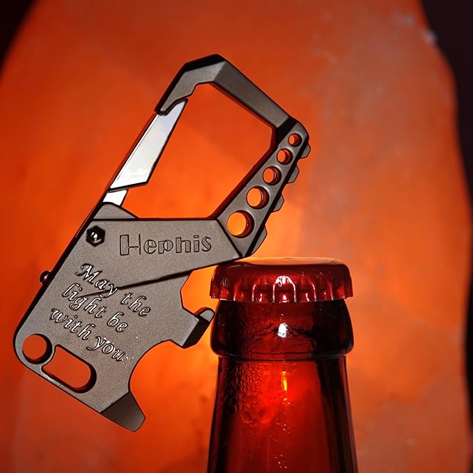 Hephis Skull Heavy Duty Key Chain,Car Emergency Escape Tool, Seat belt Cutter,Bottle Opener,Carabiner Car Key Chains