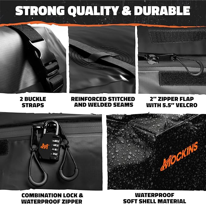 Mockins 40"x40"x6" Extra Deep Square Trailer Hitch Cargo Carrier & 30 CuFt Square Waterproof Cargo Hitch Carrier Bag | 500 Lbs. Capacity Folding Luggage Rack for SUV Car Truck RV & More w/Accessories