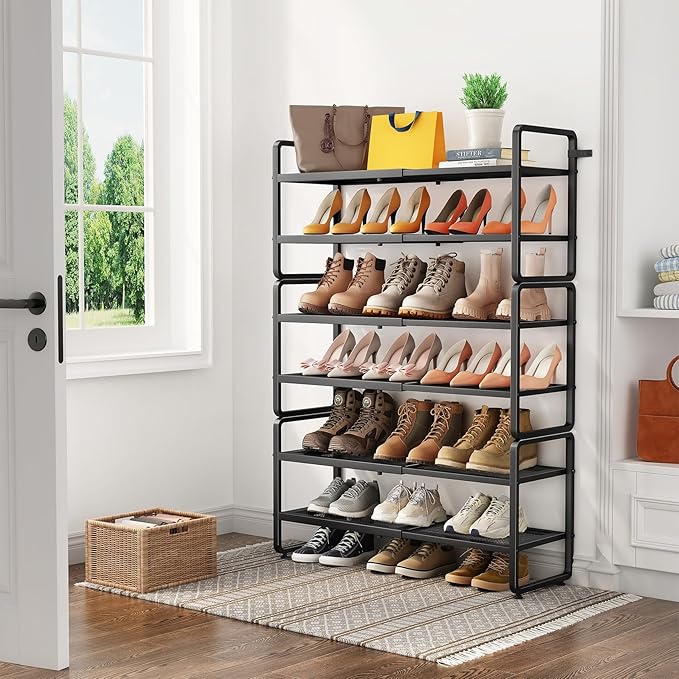 SNTD Shoe Rack - Expandable Shoe Organizer for Closet, Adjustable Metal Shoe Shelf Storage, Stackable Long Shoe Stand Holder 