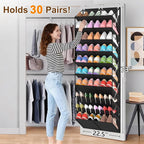 UVIAHOMI 20-30 Pairs Over the Door Shoe Organizer, Clear Pockets Hanging Shoe Storage for Closet, 10-Tier Door Shoes Rack, Ha