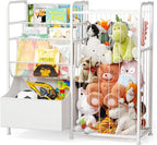 BBLIKE Kids Bookshelf and Stuffed Animal Storage - Multi-Function Nursery Book Shelves with Leather Toy Box and PVC Book Disp
