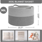 INDRESSME Extra Large Laundry Basket, Cotton Rope Blanket Basket for Nursery Living Room, Decorative Woven Storage Basket wit