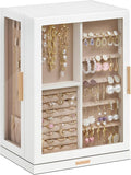 Glimmloop 360° Rotating Jewelry Box with 7 Drawers, Spacious Vertical Jewelry Organizer with Glass Window, Jewelry Storage Ca