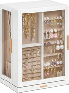 Glimmloop 360° Rotating Jewelry Box with 7 Drawers, Spacious Vertical Jewelry Organizer with Glass Window, Jewelry Storage Ca