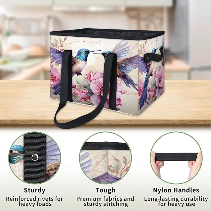 Reusable Grocery Bags Heavy Duty Shopping Bags Foldable Large Tote Bags with Long Handles & Hard Bottom