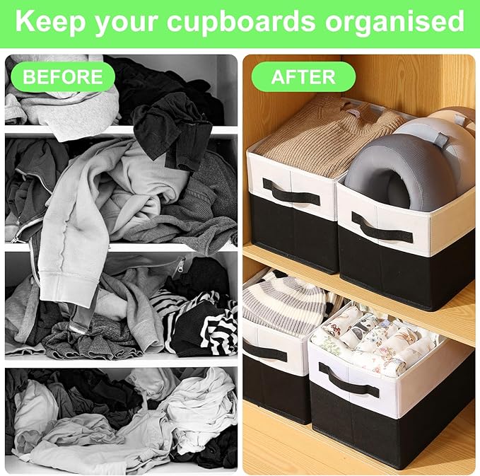 Large Shelf Storage Bins [4 Pack],Decorative Collapsible Storage Basket,Fabric Closet Organizer and Home Storage Cubes with H
