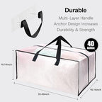 6 Pack Heavy Duty Extra Large Moving Bags W/Backpack Straps - Strong Handles & Zippers, Storage Totes For Space Saving, Fold 