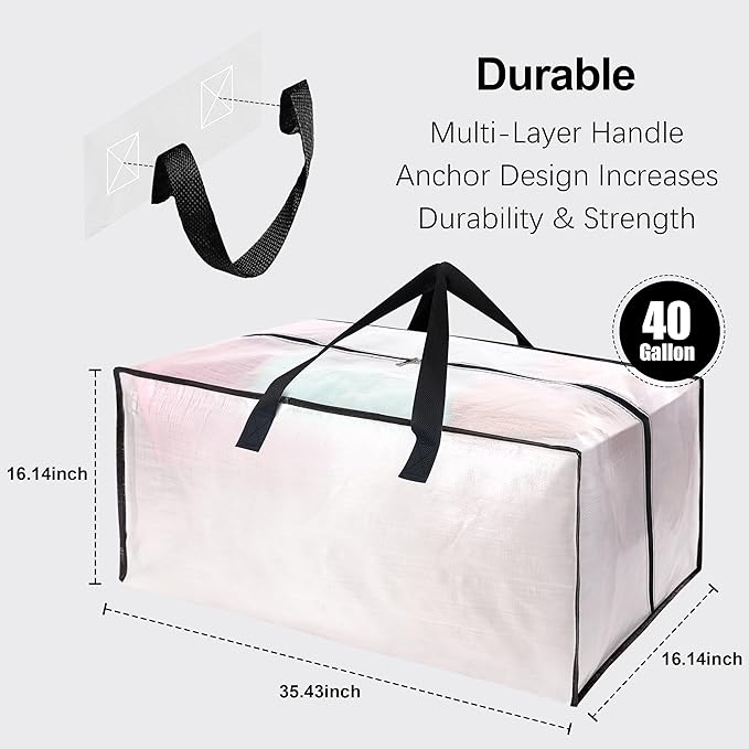 6 Pack Heavy Duty Extra Large Moving Bags W/Backpack Straps - Strong Handles & Zippers, Storage Totes For Space Saving, Fold 