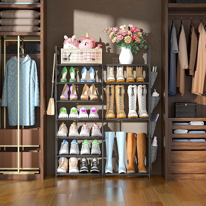 Kottwca 7 Tiers Shoe Rack Metal Shoe Organizer for Entryway Closet, 24-28 Pairs Stackable Shoe and Boots Shelf Storage Cabine