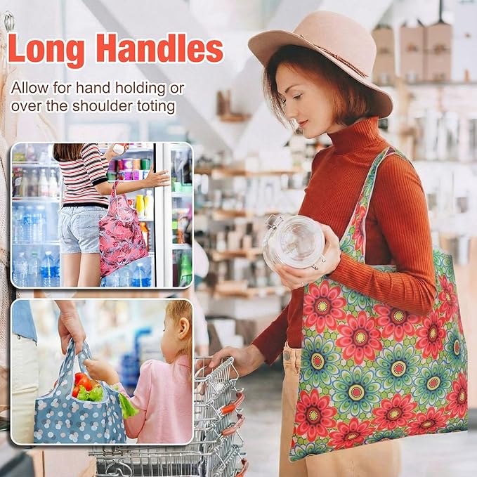 Eccliy 24 Pieces Reusable Grocery Bags Polyester Shopping Bags for Groceries Multi Colors Reusable Foldable Shopping Tote(Plants Style)