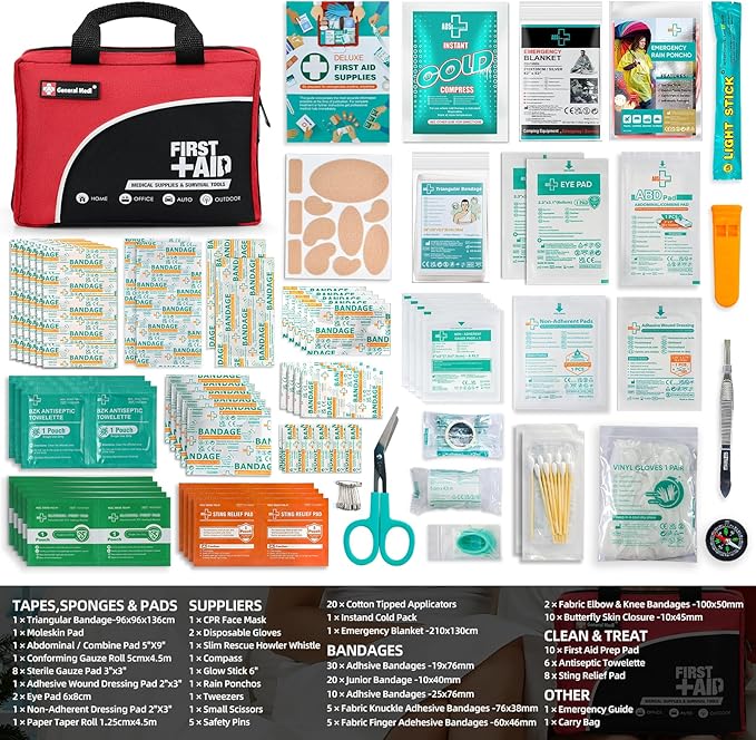 First Aid Kit -160 Pieces Compact and Lightweight - Including Cold (Ice) Pack, Emergency Blanket, Moleskin Pad,Perfect for Tr