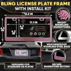 Pink Car Accessories Set, 27 Pieces – Bling Car Accessories for Interior Styling with Rhinestone Details for Daily Use, Universal Fit Kit for Steering Wheel, Vents, Mirror Area, Great Gift for Women