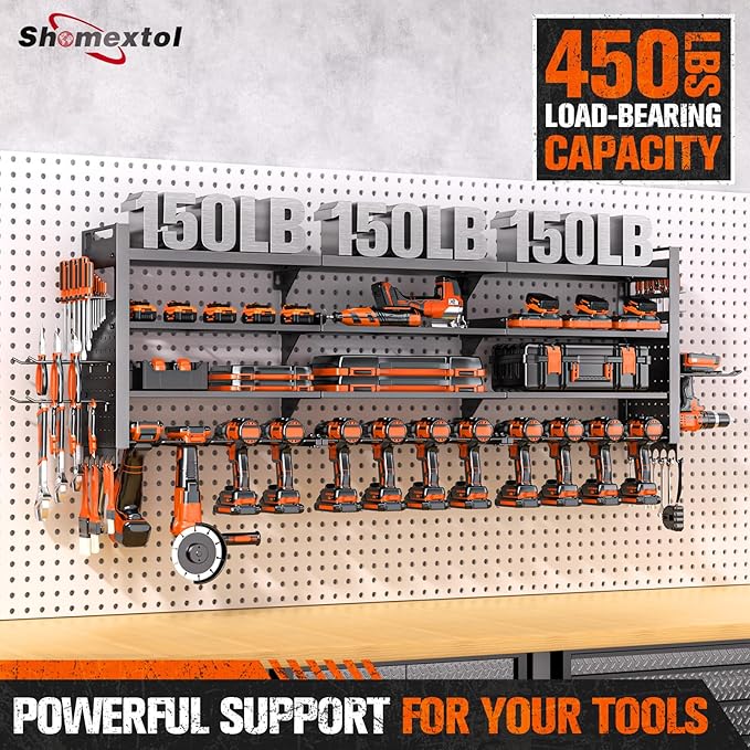 49.8" W Large Power Tool Organizer Wall Mount, Heavy Duty Tool Organizer with 14 cordless Drill Holder, 4 Layers Garage Organ