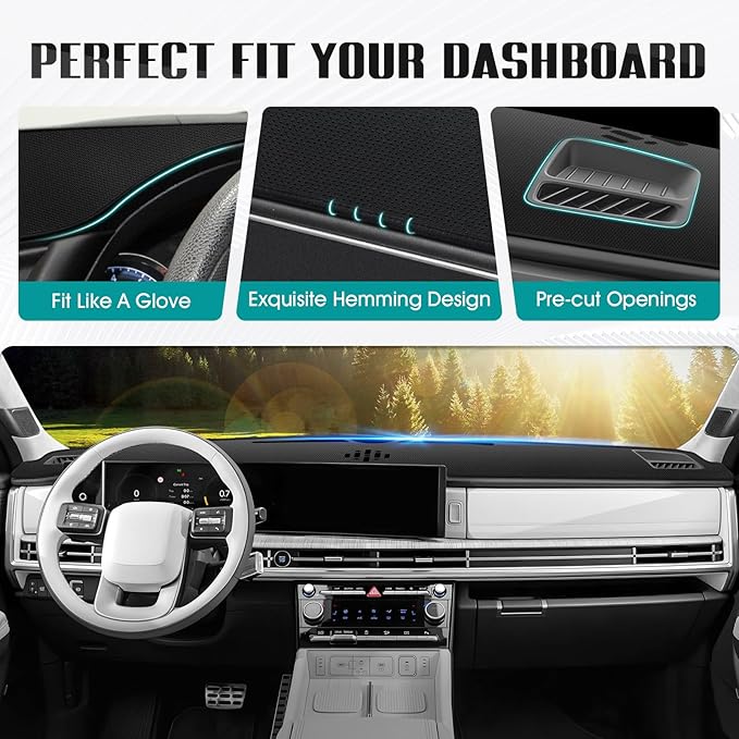FIILINES Dash Cover for 2024-2026 Hyundai Santa Fe, Dashboard Mat Accessories Dash Cover Sunshade Nonslip Mesh Protector No G