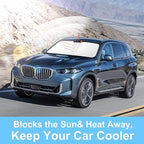 TINGLU Sun Shade for BMW X5 2019-2024 2025 2026 Accessories Windshield Sun Shade Window Shade UV Rays Protection Sun Visor Cover with Steering Wheel Sunshade Storage Bag