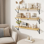 Book Shelf for Wall, Oak Shelf, Floating Shelves with Brackets, 36 inch Wall Shelves Set of 3, Particle Board Shelving for Ki