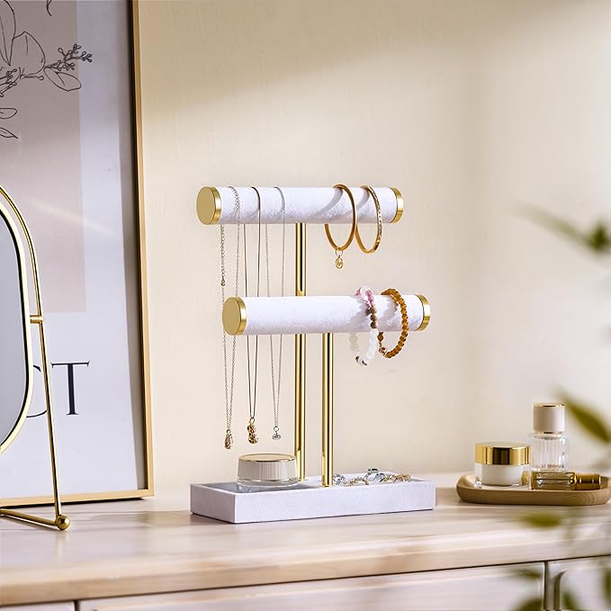 bussdis 2 Tier Bracelet Holder Display - Detachable T Bar White Velvet Bracelet Holder, Jewelry Holder Organizer for Bracelet