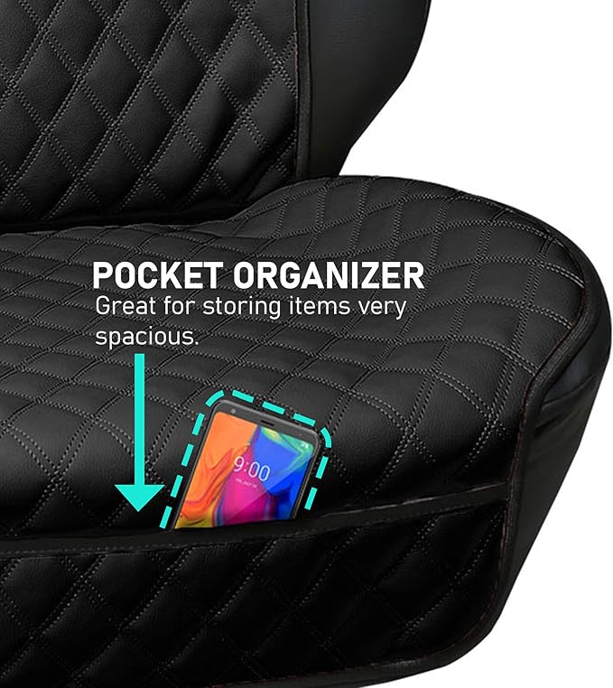 FH Group Car Seat Cushion – Faux Leather Single Front Seat Cover with Front Pockets, Airbag Compatible, Universal Fit Car Sea