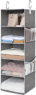 StorageWorks 5-Shelf Hanging Shelves for Closet, Foldable Hanging Closet Organizers with 2 Side Pockets, Portable Clothes Org