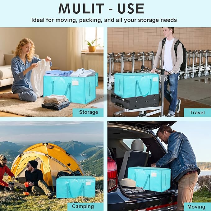 16 Pack-Extra Large Heavy Duty Moving Bags - Waterproof Storage Totes with Handles & Zippers, Foldable for College Dorm, Stor