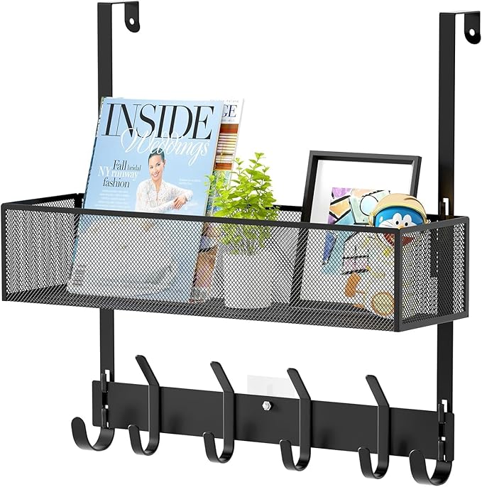 LUCYCAZ Over The Door Hooks - Over Door Organizer, Door Hanger Towel Rack with Mesh Basket & Wreath Hanger, Behind Door Stora