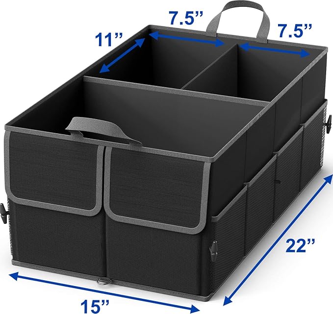 EPAuto Foldable Car Trunk Organizer, 3-Compartment with Removable Divider, Black