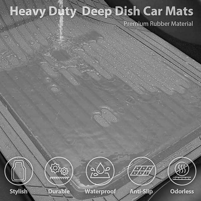 CAR PASS Heavy Duty Rubber Floor Mats for Car, Waterproof Liner Deep Dish Car Mats Full Sets, Universal Trim to Fit for SUV Truck Sedans Vans, All Weather Automotive Floor Mats 3pcs, Solid Gray